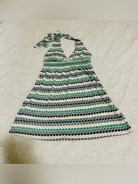 Polka Dot Halter Tunic in Green and Navy - Women’s M
